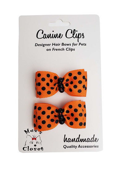 Picture of Hair Bows - Sm Orange/Black Dots